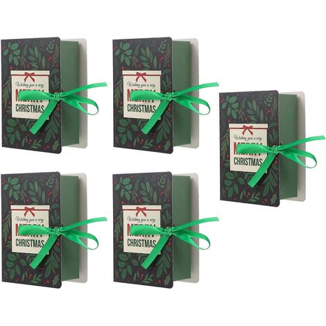Lot de 5 jolies boîtes cadeaux de Noël en forme de livre, décorées de motifs de dessins animés, parfaites pour les bonbons.-12X8X4.5CM-Green