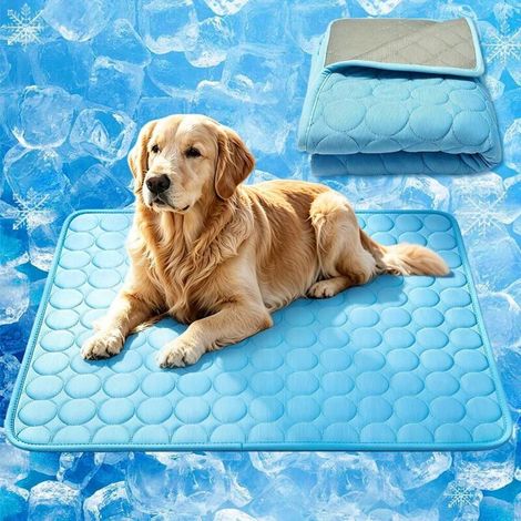 Ortviai Tapis Rafraîchissant pour Chien et Chat - Lit Auto-Refroidissant Lavable (Q-Max 0,4) - Tapis de Refroidissement pour Animaux Intérieur, Extérieur et Sièges Auto - Bleu Foncé - 70x55cm (1/4)