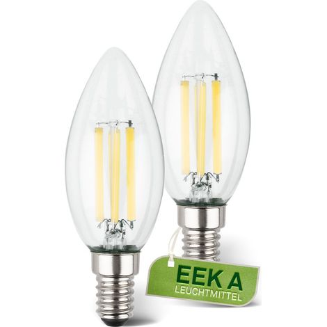 Briloner 2er Set Filament LED Lampe E14, Kerze, Warmweißes Licht, Energieeff. Klasse A, Ø3,5 x 9,8 cm