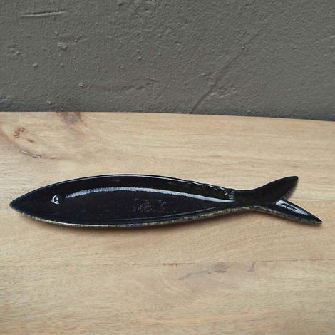 Petit Plat Poisson Bleu Nuit céramique vernie 7x30cm (1/4)