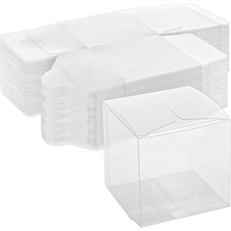 Lot de 100 petites boîtes à dragées transparentes en PVC, 6 x 6 x 6 cm, mini boîtes cadeaux cubiques en plastique pour mariage, fête prénatale, fête d'anniversaire, friandises, bonbons