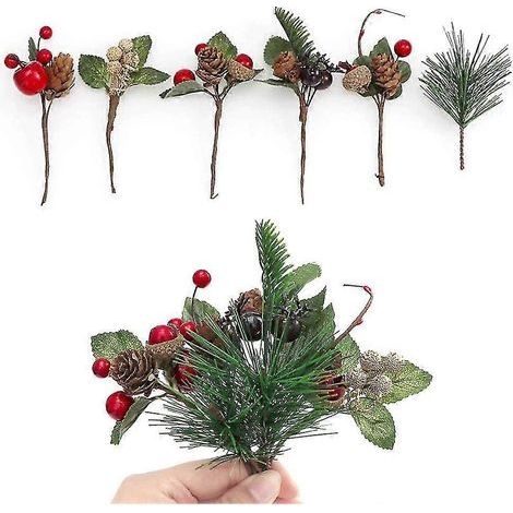 14 mini boules de Noël en pin avec pommes de pin artificielles, baies de houx artificielles et sapins de Noël (1/5)