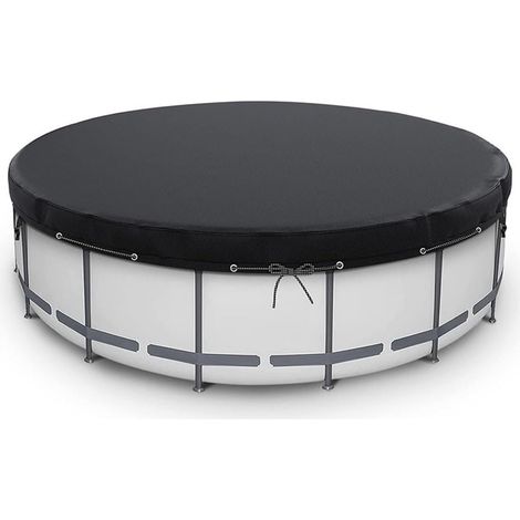 Bâche de piscine ronde 460-500 cm résistante à l'hiver pour Intex avec tendeur de corde et clous de sol Noir (427 cm) (1/5)
