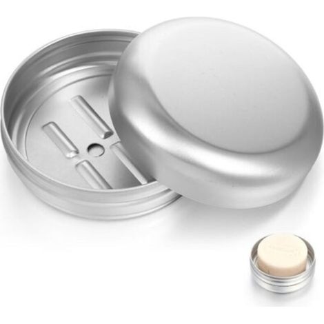 Set of 2 Waterproof Aluminum Soap Boxes - With Drainer - For Home, Travel, Camping (Round) (1/5)
