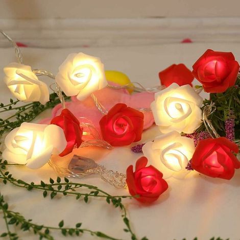 Guirlande lumineuse de roses 3 m, 20 LED, à piles, rose blanc chaud, décoration romantique pour la maison et le jardin, idéale pour un mariage, la Saint-Valentin ou Noël (rouge et blanc). (1/4)
