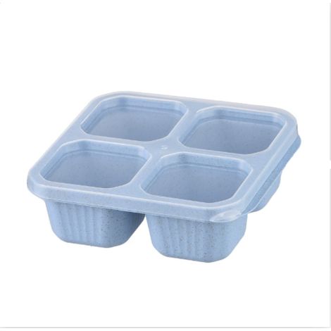 Lunchbox/Snackbehälter mit 4 Fächern, inklusive Strohhalmen, wiederverwendbarer Lebensmittelbehälter mit Deckel, ideal für Erwachsene – für Reisen, Arbeit und die Zubereitung des Mittagessens (blau) (1/5)
