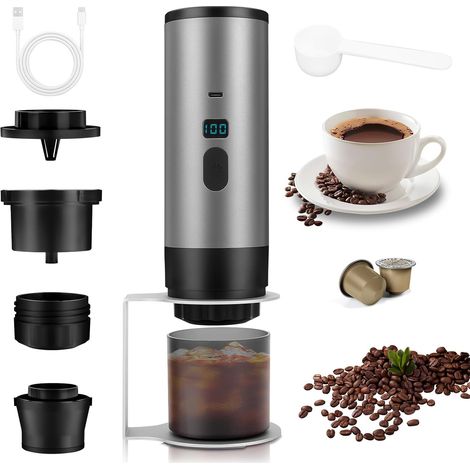 Macchina per caffè portatile 3 in 1, macchina per caffè portatile da 72 W, macchina per caffè espresso ricaricabile da 12 V, macchina per caffè espresso con capsule USB, serbatoio dell'acqua da 90 ml, (1/5)