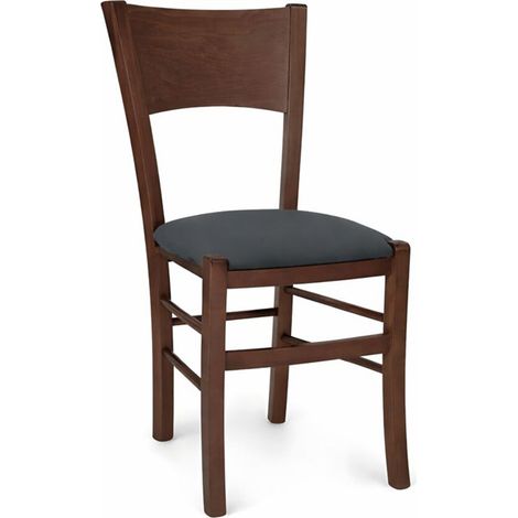 Sedia sala da pranzo Lucy in legno noce scuro con seduta imbottita antracite