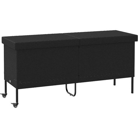 Boîte de rangement de jardin et roues noir résine tressée (1/5)