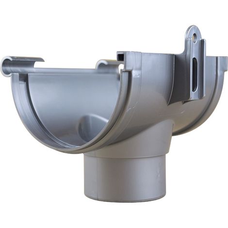 First Plast – Raccord pour gouttière naissance centrale PVC 25 sortie Ø80 – Aspect zinc – Système BI-SYSTEM pour montage facile (1/5)