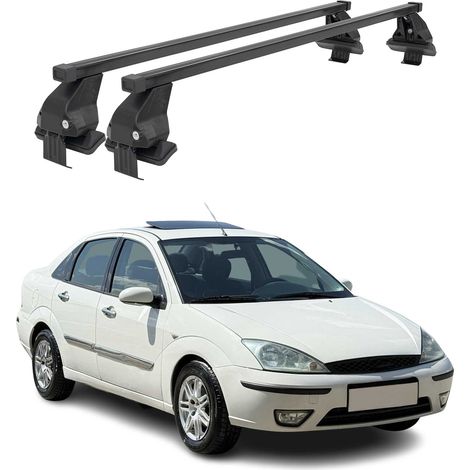 OMAC Dachträger Querträger Stahl für Ford Focus I 1998-2005 – Abschließbar – City-Crash-getestet – DIN 75302:2019 – ISO/PAS 11154:2006 – Max. 50 kg Schwarz (1/5)