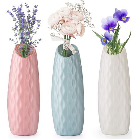 Vase En Plastique - Lot De 3 Vases À Fleurs Légers Et Transportables - Pour Décoration Maison Bureau Café Restaurant - Design Onduleux (1/5)
