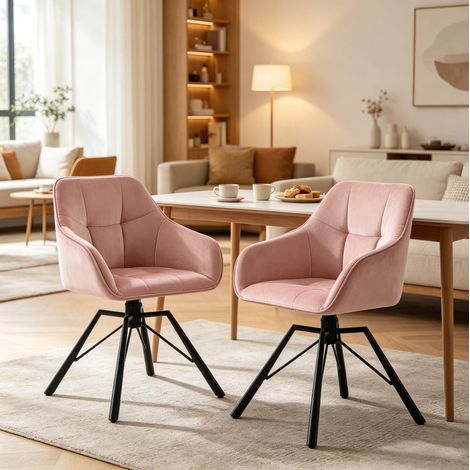 Sedia da pranzo girevole 58,5 x 82,5 x 54,5 cm rosa in velluto con braccioli, set da 2 (1/5)