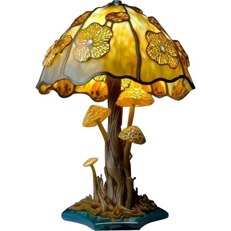 Lampe de table champignon décorative, série plantes vintage, lampe de bureau élégante pour chambre et salon, cadeau idéal pour anniversaire de mariage, éclairage d'ambiance rétro. (1/5)