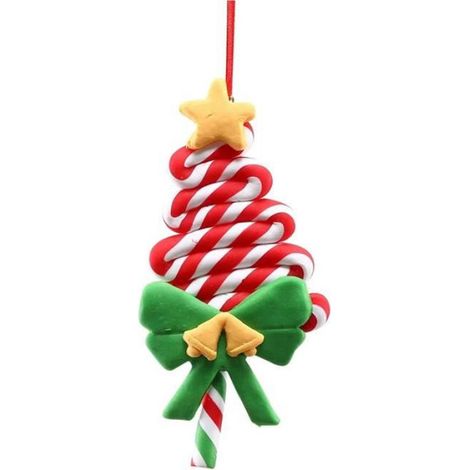 Décoration D'Arbre de Noël Ornement Argile Douce Sucette Rouge Blanc Canne en Bonbon Pendentif D'Arbre de Noël Cadeau de Noël (1/4)