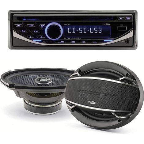 Pack sono voiture Autoradio RCD123 4X75W + 2 haut parleurs ovales 6x9" Caliber 180W