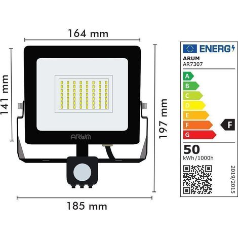 50-W-LED-Flutlichtstrahler, schwarz, mit Bewegungsmelder, Schutzart IP65 Farbtemperatur: Warmweiß 3000K