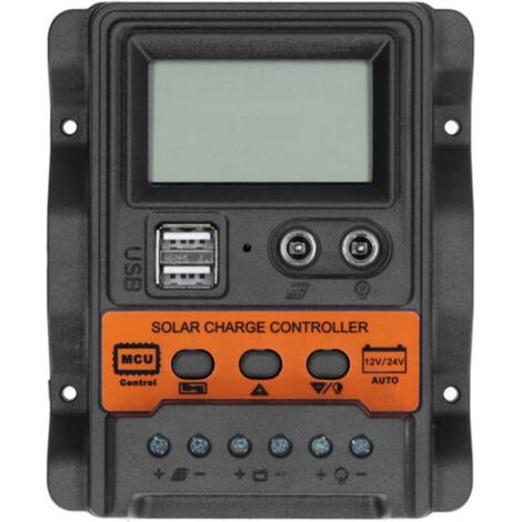 Contrôleur de charge solaire avec écran LCD, double port USB, régulateur de décharge CC 12 V-24 V, 30 A (1/4)