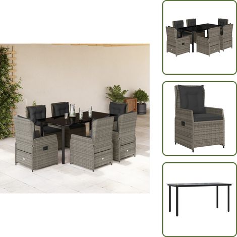 Cojines para sillas - vidaXL Set comedor jardín 7 pzas y cojines ratán sintético gris - Mesa de jardín