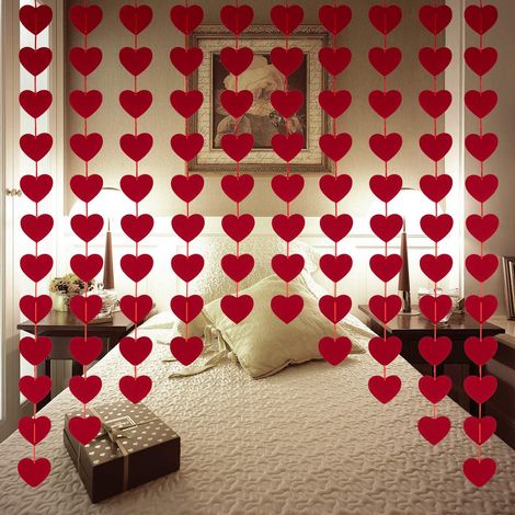 Valentines Day Decorations - 80 PCS Red Felt Garland Hanging String Hearts - NO DIY - Valentines Day Decor for Home Office Wedding Anniversary Birthday Party (1/5)