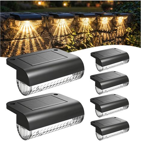 6 Pcs Outdoor Solar Fence Lights IP65 Waterproof Solar Lights for Outdoor Patio Fence Garden Wall (Warm White) (1/5)