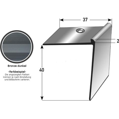 Treppenkante "Aulla" / Treppenkantenprofil / Winkelprofil, konfigurierbar, Breite: 37 mm, Höhe: 10-40 mm, Einfasshöhe 2-7 mm aus Aluminium eloxiert, gebohrt, von Auer Metall -2-40 mm-1000-bronze dunke