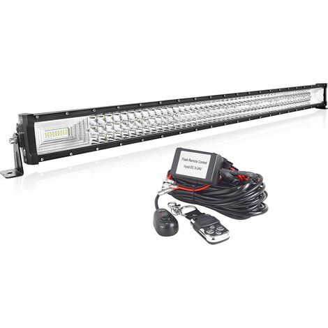 AUXTINGS 106 cm Barre lumineuse droite 540W Feux Antibrouillard LED avec 12V télécommande stroboscopique Kit de câblage 6000K 3 Rangées Etanche LED Projecteur pour Voiture Camion Tracteur 4X4,IP67
