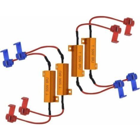 4pcs 50W 8 ohms Résistances de Charge LED Résistance de Charge de Phare Feux de Brouillard Décodeur LED Clignotants Résistance Décodeur Fil (Fix Hyper Flash, Avertissement Cancellor) (1/4)