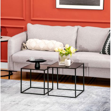 Set de mesas auxiliares 40x40x40 cm negro en acero con diseño moderno y apilable (1/5)