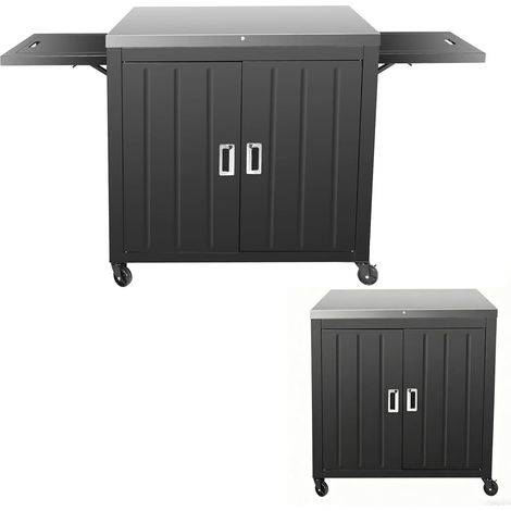 Grillwagen 89,9 x 65 x 91,9 cm, Outdoor-Küchenwagen mit Edelstahl-Arbeitsplatte, 2 klappbaren Seitenablagen, 2 Türen und Rädern, Servierwagen (1/5)