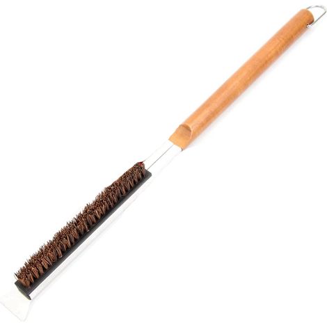 Brosse multifonction pour four à pizza - Manche en bois d'hévéa et poils en soie de coco, avec grattoir, convient aux pierres à pizza et aux barbecues à gaz. (1/5)