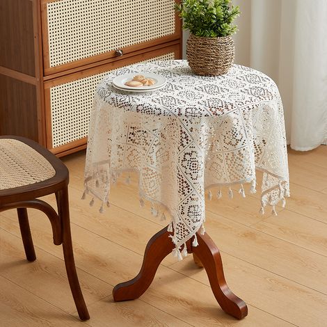 Rechteckige beige Vintage-Spitzen-Tischsets aus Baumwolle für Küche, Bankett, Esszimmer, Hochzeitsdekorationen (90 x 90 cm).