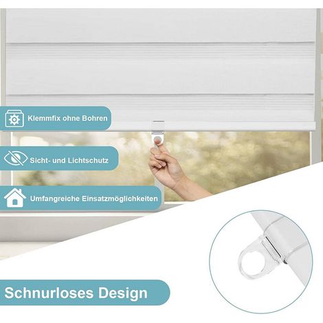 WOLTU Doppelrollo Klemmfix ohne Bohren, Schnurlos Fensterrollo ohne Kettenzug, Weiß 80x120 (1/4)