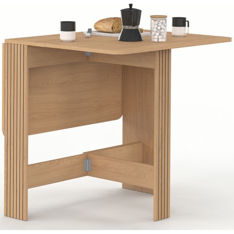 Table console pliable JULIETTE 2-4 personnes lattes tasseaux de bois coloris chêne 103 x 76 cm