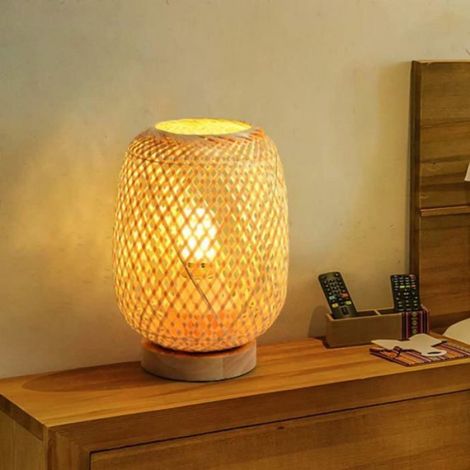 Lampe de Table Japonaise en Bambou Tressé - Décoration Rétro Créative - 20 cm