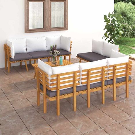 Salon de jardin 8 pcs Ensemble Table et Chaise de Jardin - avec coussins Bois d'acacia solide BV541091 - BonneVie (1/5)