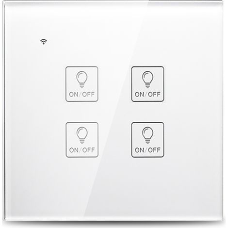 Interruptor de pared WiFi de 4 botones, control táctil de vidrio templado, control por voz de Google Home, temporizador programable para el hogar. (1/5)