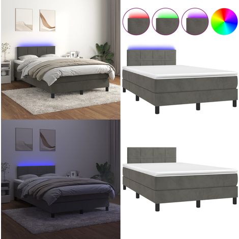Cama box spring colchón y LED terciopelo gris oscuro 120x200 cm - Colchón con LED - Cama box spring
