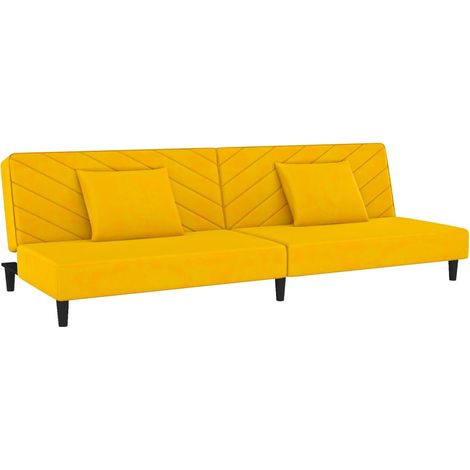 Divano Letto a 2 Posti con 2 Cuscini Giallo in Velluto vidaXL (1/5)