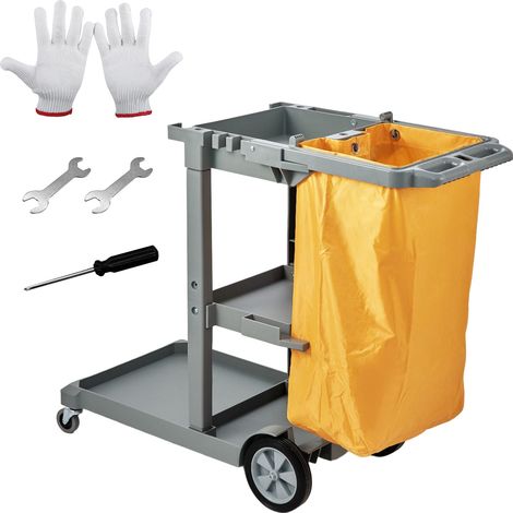 Chariot de Ménage Professionnel 3 Étages Chariot de Nettoyage Lavage en PP avec Sac à Déchets PVC Chariot d'Entretien Charge 90,7 kg Déplacement Fluide Range Outils d’Entretien Bureau Hôtel Gris (1/5)