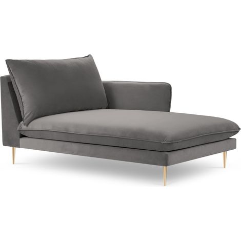 Méridienne droite en velours gris clair (1/5)