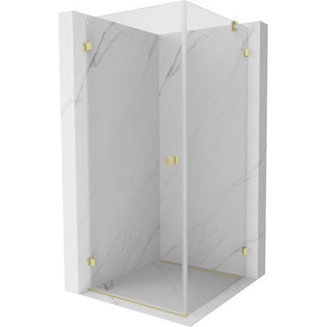 Mexen Lunar-B Duschkabine schwenkbar links 100 x 100 cm, transparent, gebürstetes Gold - 832-100-100-55-00-L (1/5)