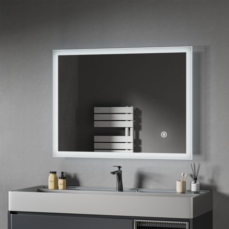 Heilmetz Miroir LED Salle de Bain 50x70 cm Miroir Mural Rectangulaire avec Éclairage Blanc Froide, IP44, Interrupteur Tactile (1/5)