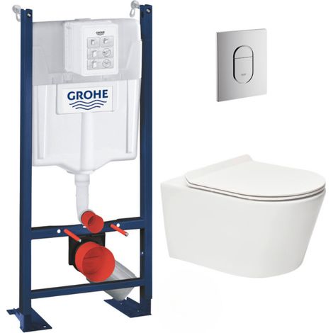 Pack WC Bâti autoportant + WC sans bride SAT Brevis + Abattant ultra-fin softclose + Plaque chrome (ProjectBrevis-8-SP)
