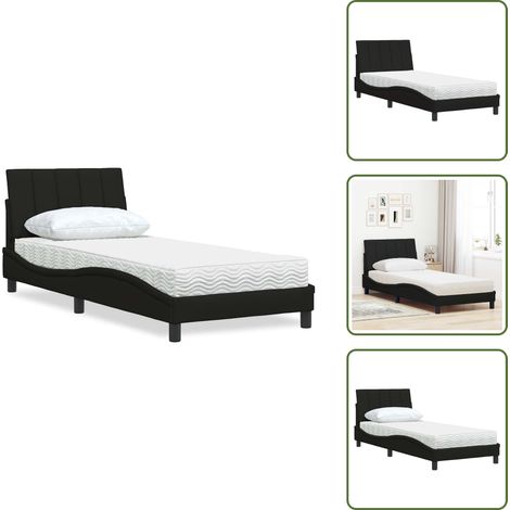 Letto con cuscino testiera - vidaXL Letto con Materasso Hanko Nero 80x200 cm in Tessuto - Letto in tessuto