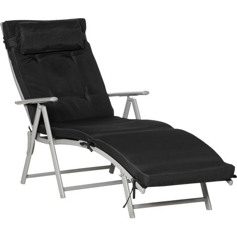 Chaise longue pliante en textilène avec coussin, 7 positions, cadre métal, 137 x 63,5 x 100,5 cm, noir (1/5)