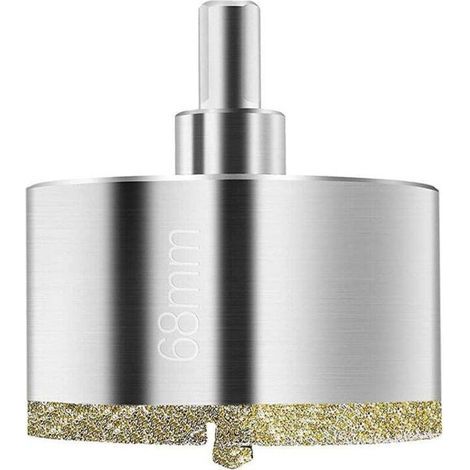Scie cloche diamantée 68 mm avec revêtement de surface diamant, pour couper verre, carrelage, céramique, marbre, calcaire - Foret pilote central