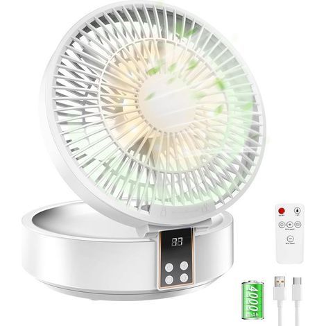 4000mAh Ventilateur Silencieux Ultra Puissant, Ventilateur de Table Portable, Ventilateur de Bureau USB Rechargeable, Batterie 120°Rotative Table Fan avec LED, Télécommande, Minuterie, 3 Vitesses