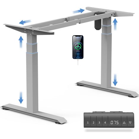 Zone réglable en hauteur 74-133CM, hauteur réglable en 3 étapes, avec prise USB Gris (1/5)