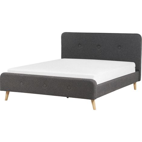 Cama tapizada en tela gris 160 x 200 cm con somier listones diseño moderno Rennes II (1/5)